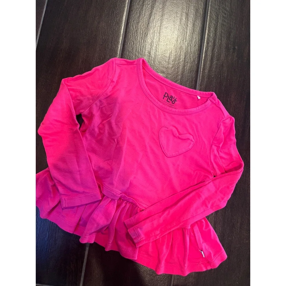 Little Sleepies Play Hot Pink Heart Lunaluxe Bamboo Peplum Top 2T Kids Shirt